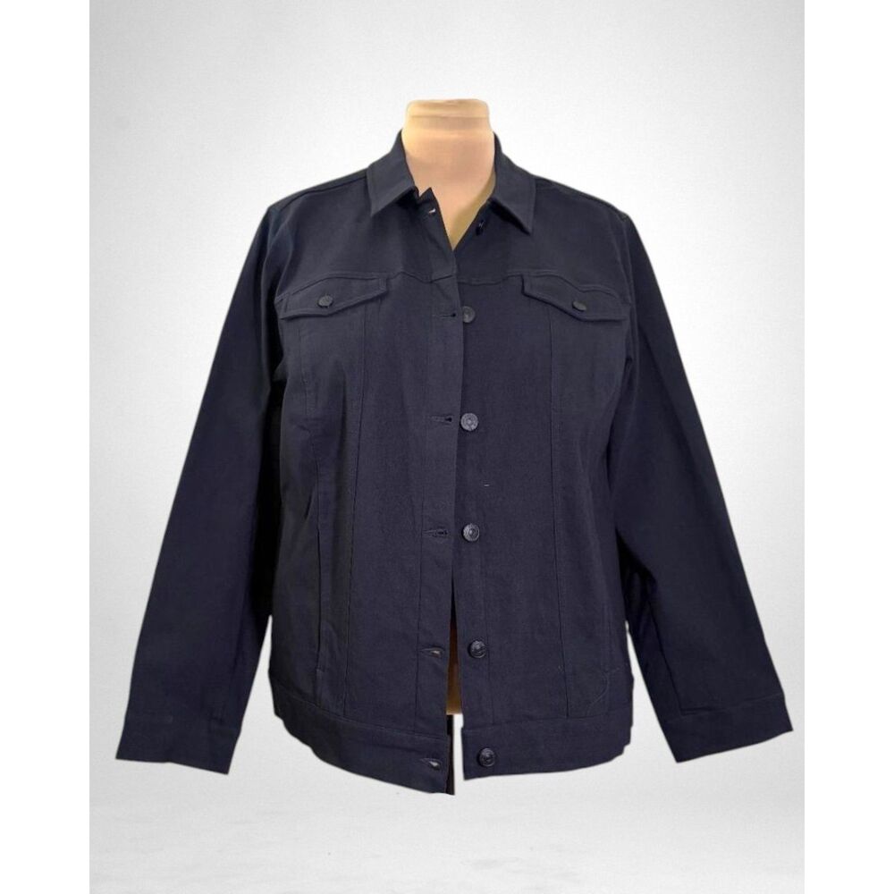 LOGO By Lori Goldstein dark wash/black denim jacket, NEW! Size 2X
